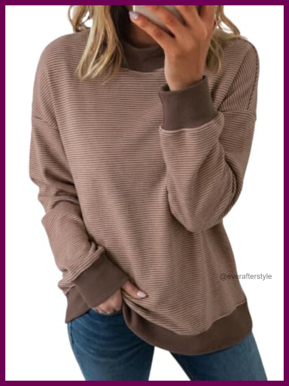 Womens Striped Mock Neck Sweatshirt Oversized Pullover Top
